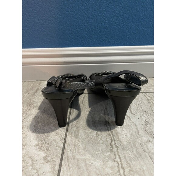 COLE HAAN Air Pewter Slingback Open Toe Buckle Sandals Heels D36499 Size 8.5 B - Picture 6 of 12